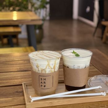 Sharp Specialty Coffee - Caramel Latte w/ Cream Top | Cloudy Mint - Coffee & Tea Near Me - Los Angeles, California Sharp Specialty Coffee - Caramel Latte w/ Cream Top | Cloudy Mint - Coffee & Tea Near Me - Los Angeles, California