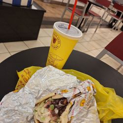 The Halal Guys - Chicken Shawarma sandwich and Iced tea