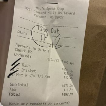 Mac's Speed Shop - Receipt of payment. #proofofpayment - Sports Bars Near Me - Concord, North Carolina