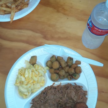 Currituck BBQ - Brisket, Mac and cheese, and fried okra - Barbeque Near Me - Barco, North Carolina