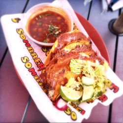 Sombrero Tacoria Nanuet - Signature Birria Tacos (3) - corn tortillas stuffed w/ house marinated stewed beef, served w/ lime & side of hot birria broth for dipping
