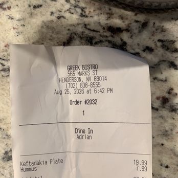 Greek Bistro - proof of purchase including sur charge debit fee - Greek Near Me - Henderson, Nevada Greek Bistro - proof of purchase including sur charge debit fee - Greek Near Me - Henderson, Nevada