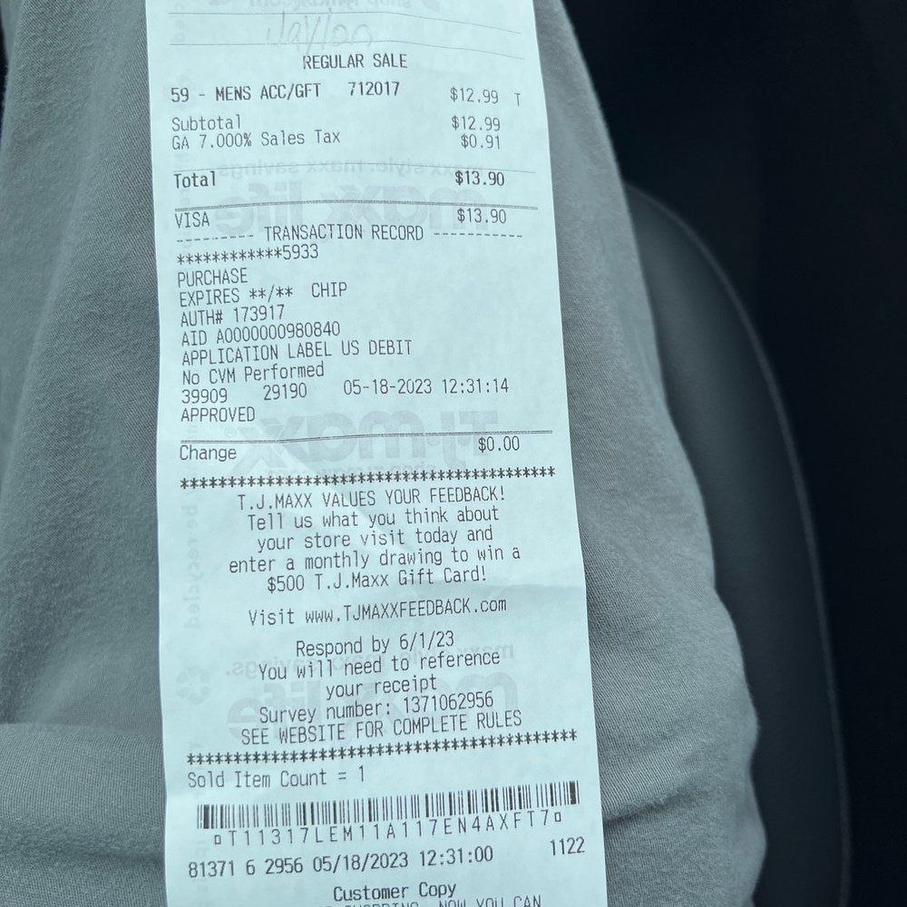 My T.J. Maxx receipt. My T.J. Maxx receipt.