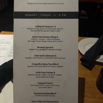 Beach & Brew - Happy hour food menu 08/09/24 - Bars Near Me - Venice, California