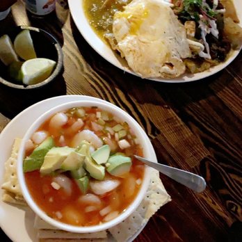 Kalaveras - Chilaquiles plate and cocktail de camarones plate - Mexican Near Me - Montebello, California