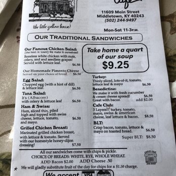 Cottage Cafe - Menu first page - Sandwiches Near Me - Louisville, Kentucky