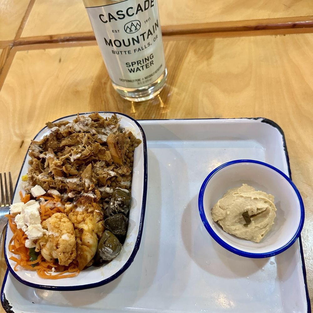 Chicken bowl, carrot , feta, cauliflower, hummus