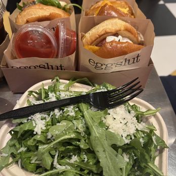 Eggslut - Gaucho, Fairfield, and bacon sandwiches  Hashbrowns with ketchup   Arugula salad - Breakfast & Brunch Near Me - Las Vegas, Nevada