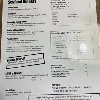 Annie's Seafood Restaurant - Gluten free menu page 2 - Seafood Near Me - Stratford, Ontario