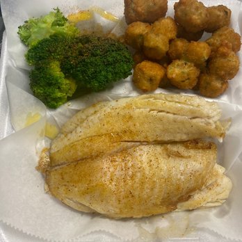 L & B Seafood Kitchen - Grilled Tilapia with okra and broccoli - Seafood Near Me - Dallas, Georgia L & B Seafood Kitchen - Grilled Tilapia with okra and broccoli - Seafood Near Me - Dallas, Georgia
