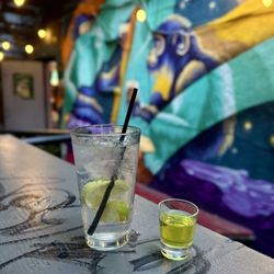 The Monkey Bar - Vodka soda lime & pickle shot (it used to be full)