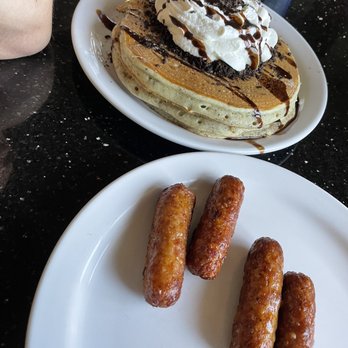 Slappy Cakes - Cookies and creamcakes with chicken sausage. - Breakfast & Brunch Near Me - Lahaina, Hawaii Slappy Cakes - Cookies and creamcakes with chicken sausage. - Breakfast & Brunch Near Me - Lahaina, Hawaii