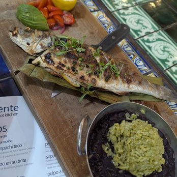 Holbox - Branzino with rice and beans and blue corn tortillas - Latin American Near Me - Los Angeles, California Holbox - Branzino with rice and beans and blue corn tortillas - Latin American Near Me - Los Angeles, California