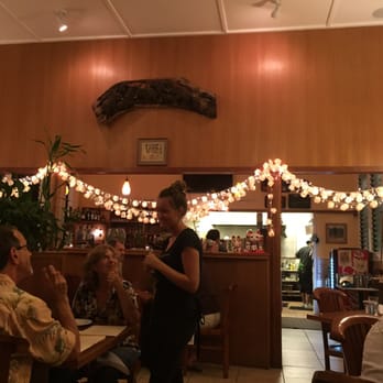 Moon & Turtle - The lanterns were made from old menus! Creative way to reuse :) - Seafood Near Me - Hilo, Hawaii
