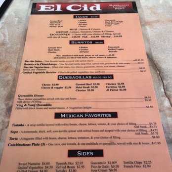 El Cid - Nice sized menu. - Mexican Near Me - Chicago, Illinois
