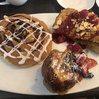 Broken Yolk Cafe - Sweet Trio - 1 cinni-cake, 1 tiki toast and 1 Crunchy French Toast - Breakfast & Brunch Near Me - Del Mar, California Broken Yolk Cafe - Sweet Trio - 1 cinni-cake, 1 tiki toast and 1 Crunchy French Toast - Breakfast & Brunch Near Me - Del Mar, California