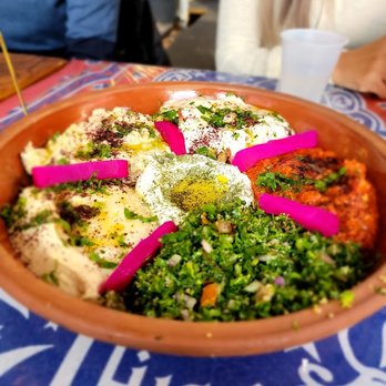 Ayat NYC - Mezze Filistini/mixed appetizer: Hummus, baba ganoush, muhammarah, tabbouleh , salata tahina, labneh - Arabic Near Me - Brooklyn, New York Ayat NYC - Mezze Filistini/mixed appetizer: Hummus, baba ganoush, muhammarah, tabbouleh , salata tahina, labneh - Arabic Near Me - Brooklyn, New York