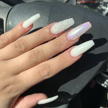 Nails Luv & Spa - Full set w white powder, chrome, and crystals! By Wendy! - Nail Salons Near Me - Buena Park, California Nails Luv & Spa - Full set w white powder, chrome, and crystals! By Wendy! - Nail Salons Near Me - Buena Park, California