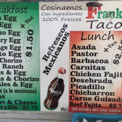 Frank's Tacos - One of the menus