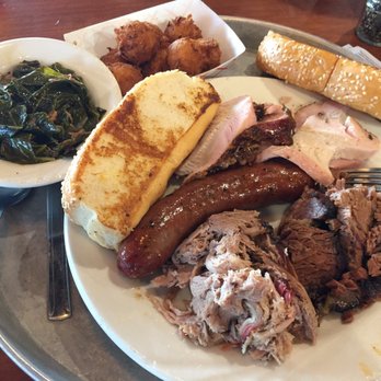 City Barbeque - City sampler with collard greens and hush puppies. - Barbeque Near Me - Indianapolis, Indiana