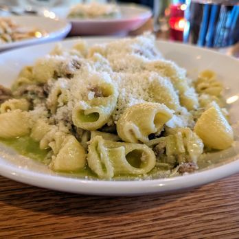 Tesoro - Lumache with pork sausage, green garlic, Grana Padano. $25. - Italian Near Me - Carrboro, North Carolina Tesoro - Lumache with pork sausage, green garlic, Grana Padano. $25. - Italian Near Me - Carrboro, North Carolina