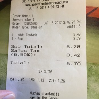 Agave Fresh Mex and Cantina - One side tostada and an iced tea plus free chips and salsa. - Mexican Near Me - Ormond Beach, Florida Agave Fresh Mex and Cantina - One side tostada and an iced tea plus free chips and salsa. - Mexican Near Me - Ormond Beach, Florida