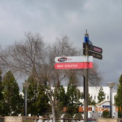 San Diego State University Transit Center - When you get off the many buses and the trolley with the student you may see this sign but watch out for bikes.