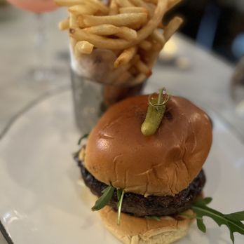 Gatsby's Landing - GATSBY'S BURGER Taleggio Cheese, Onion Jam, Pork Belly, Arugula - delicious! - New American Near Me - Roslyn, New York