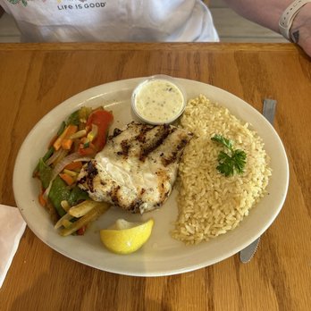 Shells Seafood - Grouper, rice pilaf and mixed vegetable medley. - Seafood Near Me - St. Pete Beach, Florida