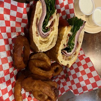 Millstone Pizza Company & Brewery - My sub with onion rings - Breweries Near Me - Cody, Wyoming Millstone Pizza Company & Brewery - My sub with onion rings - Breweries Near Me - Cody, Wyoming