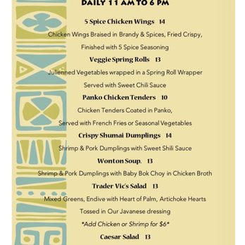 Trader Vic's - Take out menu pg1 - Hawaiian Near Me - Emeryville, California Trader Vic's - Take out menu pg1 - Hawaiian Near Me - Emeryville, California