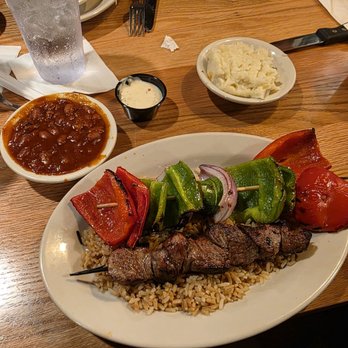 Amazing Joe's Grill - Filet kabobs, veggies over a bed of rice, bake beans & mash potatoes. - Italian Near Me - Muncie, Indiana