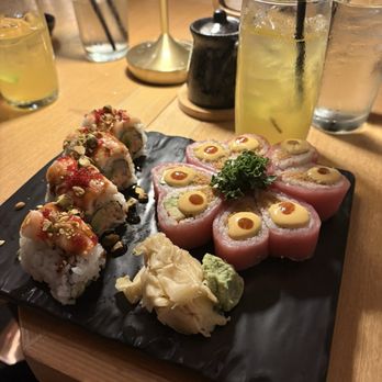 Genki Izakaya - Sweetheart roll on the right and Scallop Sensation on the left - Sushi Bars Near Me - Fairfax, Virginia