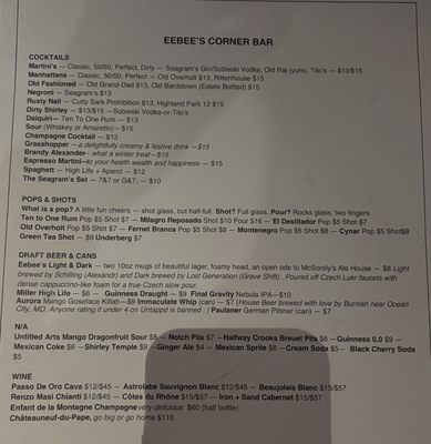 Menu photo 6 Eebee's Corner Bar Washington, DC, DC