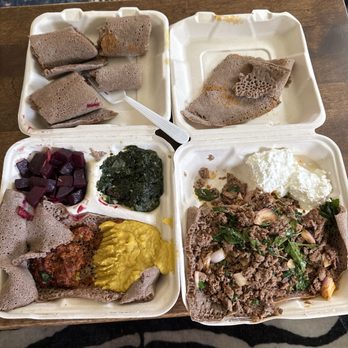 Abyssinia Cafe - Vegetarian platter and the kitfo - Ethiopian Near Me - Bastrop, Texas Abyssinia Cafe - Vegetarian platter and the kitfo - Ethiopian Near Me - Bastrop, Texas
