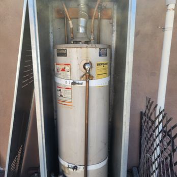 Pro Tech Plumbing - My water heater in cabinet outside - Plumbing Near Me Pro Tech Plumbing - My water heater in cabinet outside - Plumbing Near Me