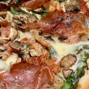 Bazbeaux Pizza - Medium pizza with fresh prosciutto, spinach and mushrooms. Super fresh and tasted amazing! - Pizza Near Me - Indianapolis, Indiana