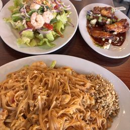 Silver Noodle Salad, Pad Thai, Fried Chicken Wing Silver Noodle Salad, Pad Thai, Fried Chicken Wing