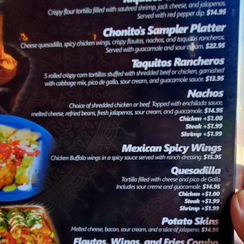 Chonitos Mexican Restaurant - Menu as of 6/21/2023. - Mexican Near Me - Alhambra, California
