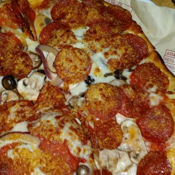 MOD Pizza - Red Sauce with garlic rub. Mozzarella cheese,  Double pepperoni, Mushroom, Olive, Onion with a Parmesan cheese dusting. - Pizza Near Me - Puyallup, Washington