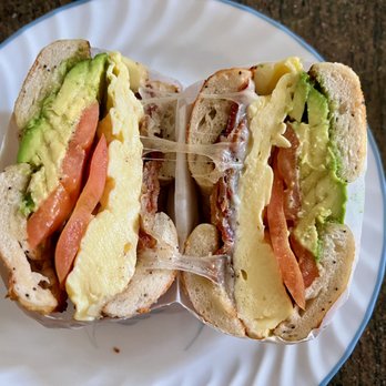 Main Street Bagels - #6 breakfast bagel - egg, bacon, avocado, pepper jack, tomato - on asiago cheese ($11.19) - Sandwiches Near Me - Santa Clara, California Main Street Bagels - #6 breakfast bagel - egg, bacon, avocado, pepper jack, tomato - on asiago cheese ($11.19) - Sandwiches Near Me - Santa Clara, California