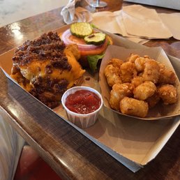 Chicken Jam Sandwich with a side of Tater Tots Chicken Jam Sandwich with a side of Tater Tots