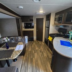 Camping on the Kern - Trailer dining/kitchen area