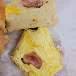 That's the bacon on my bacon, egg and cheese Cuban. Barely any cheese at all...just drenched in butter eggs. That's the bacon on my bacon, egg and cheese Cuban. Barely any cheese at all...just drenched in butter eggs.