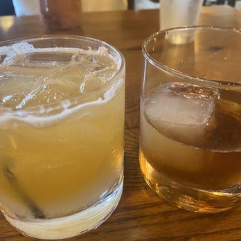 Hen Quarter - Practice what you peach and maple old fashioned. Salmon with a hot honey glaze and broccolini. - Southern Near Me - Alexandria, Virginia