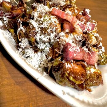 Black Cat Pizza - Brussel Sprouts with bacon lardons, balsamic glaze and fresh parmesan. - Pizza Near Me - Palm Desert, California