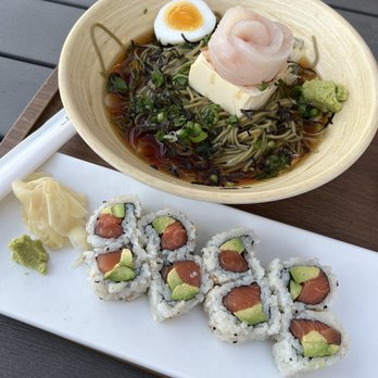 Tilly Kitchen - Sashimi green tea soba noodles Salmon avocado rolls - Korean Near Me - Chantilly, Virginia