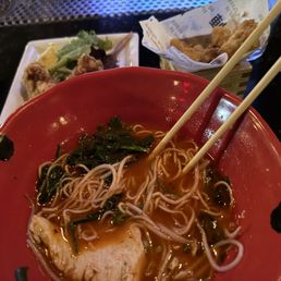 Spicy Chicken Ramen and brussels sprouts