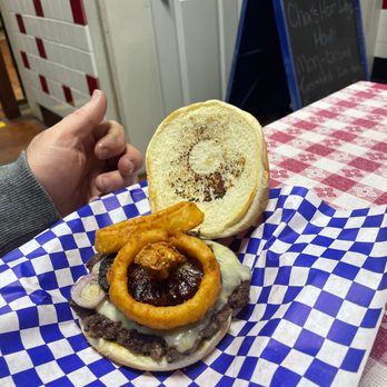 Char's Hot Dogs - Onion ring Swiss burger maybe? But really good - Hot Dogs Near Me - Benicia, California Char's Hot Dogs - Onion ring Swiss burger maybe? But really good - Hot Dogs Near Me - Benicia, California