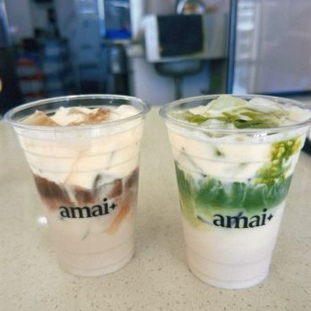 Amai - amai signature and banana cream matcha lattes both w/ oat milk - Coffee & Tea Near Me - Glendale, California Amai - amai signature and banana cream matcha lattes both w/ oat milk - Coffee & Tea Near Me - Glendale, California